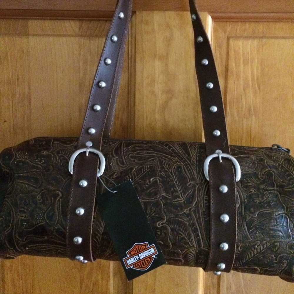 Harley-Davidson embossed barrel purse